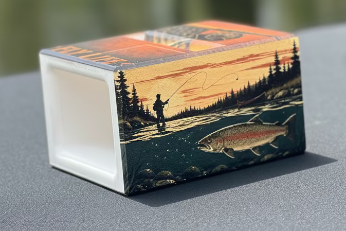 Phone amplifier with a design of a man fly fishing