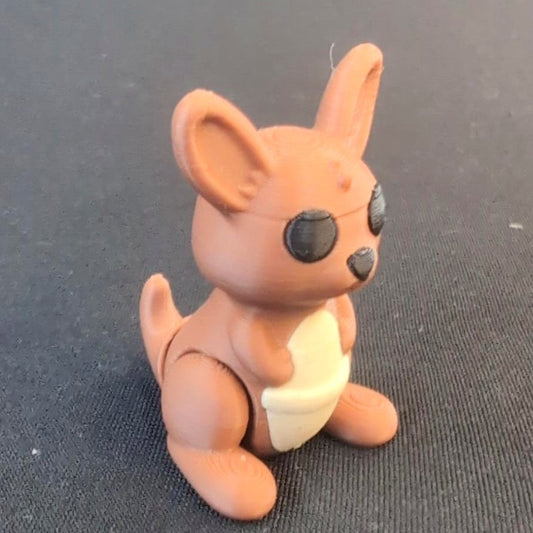 Articulated 3D-printed kangaroo with pouch and long ears