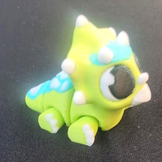 Bright green and aqua articulated baby triceratops mini