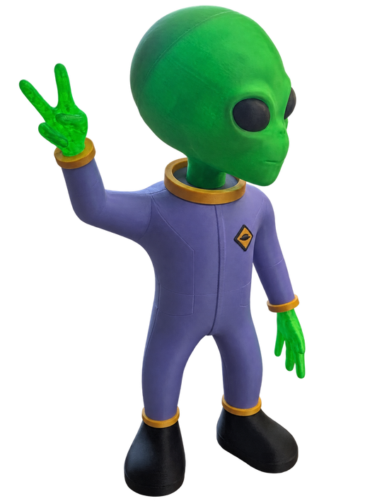 Titan Alien 24-inch large format 3D printed figure in purple suit with green head and hands